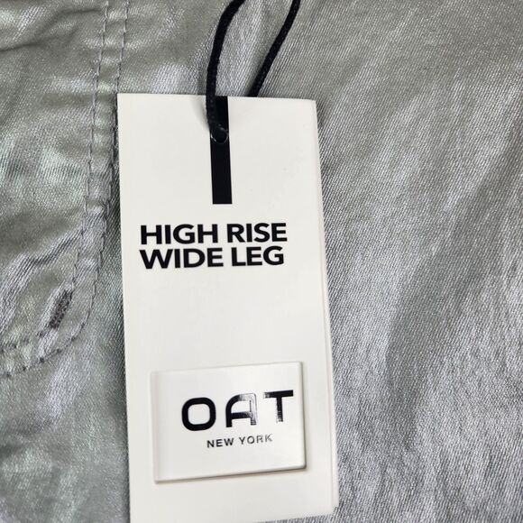 OAT New York Pants‎ Womens 4 27 Silver High Rise Wide Leg Metallic Coated Denim - Picture 9 of 12